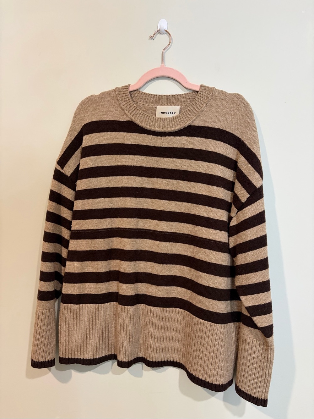 Industry Striped Crewneck Sweater in Beige and Dark Brown